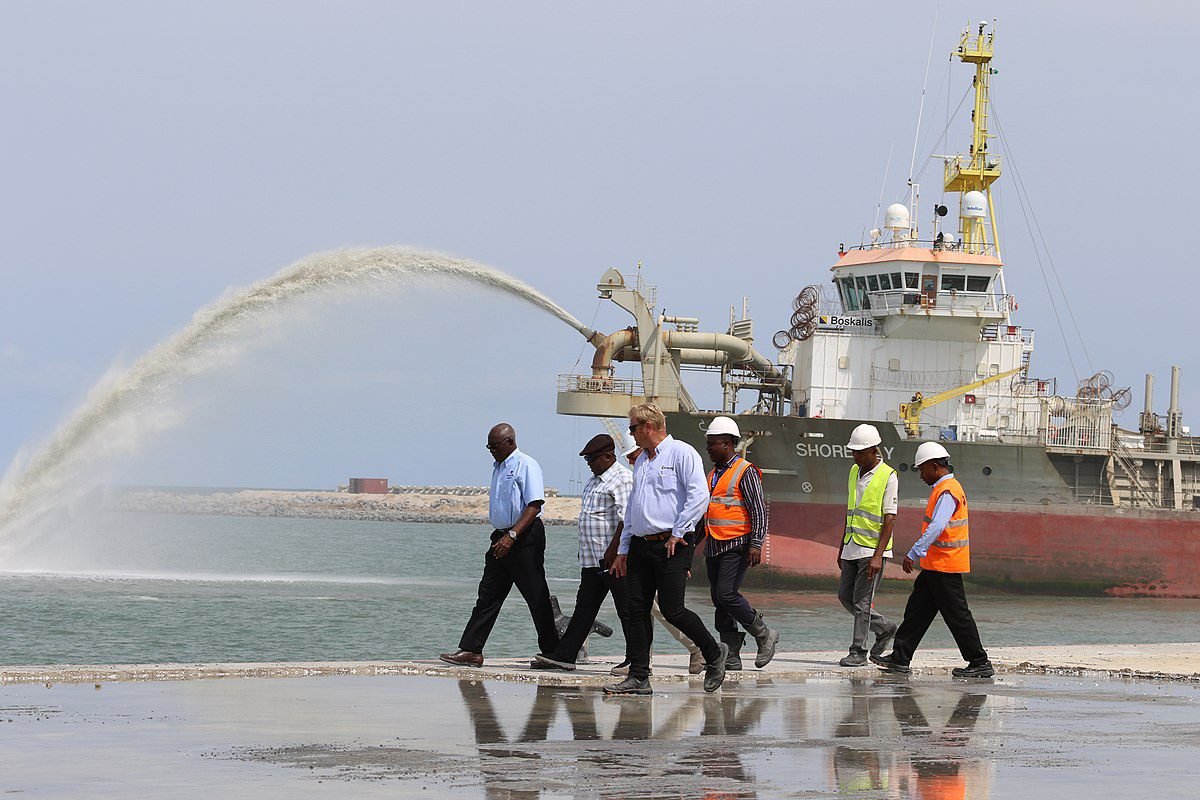 Dredging vessel at work at Dangote refinery site, Lekki Lagos State, Nigeria