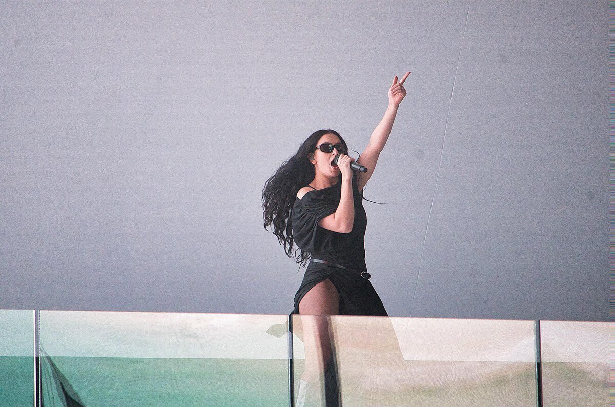 Charli XCX performing in Times Square, New York City