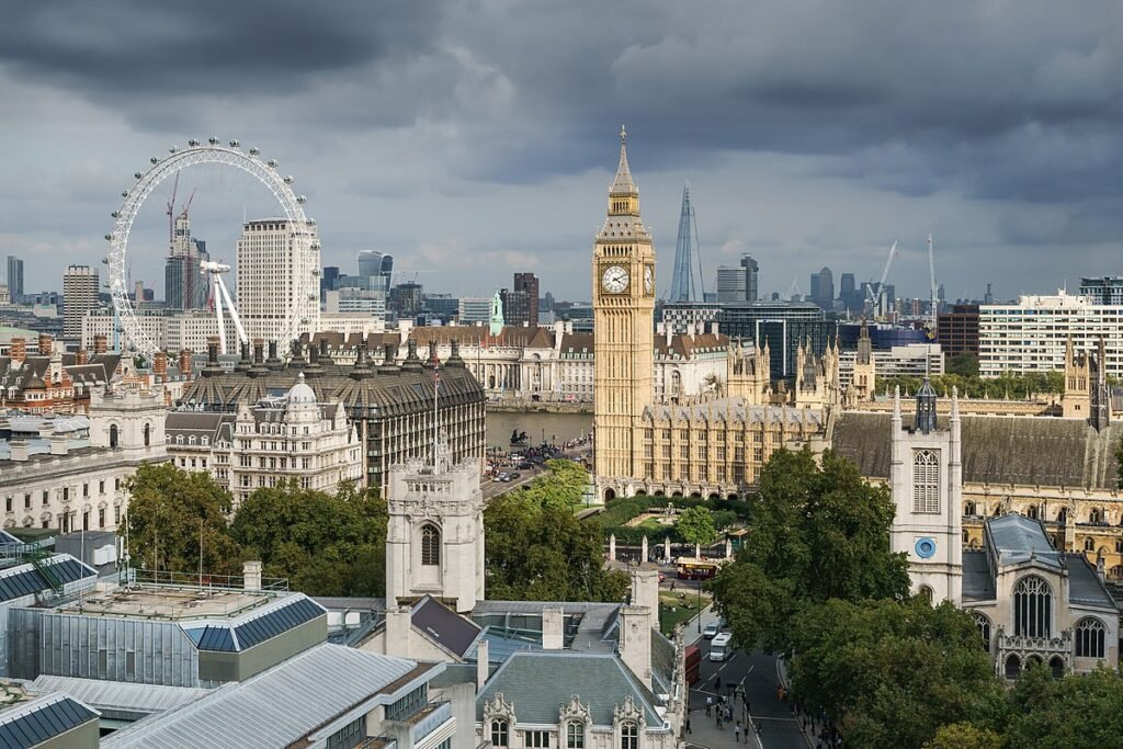 Palace of Westminster from the dome on Methodist Central Hall