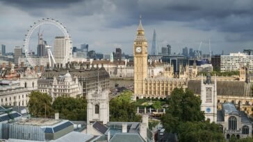 Palace of Westminster from the dome on Methodist Central Hall